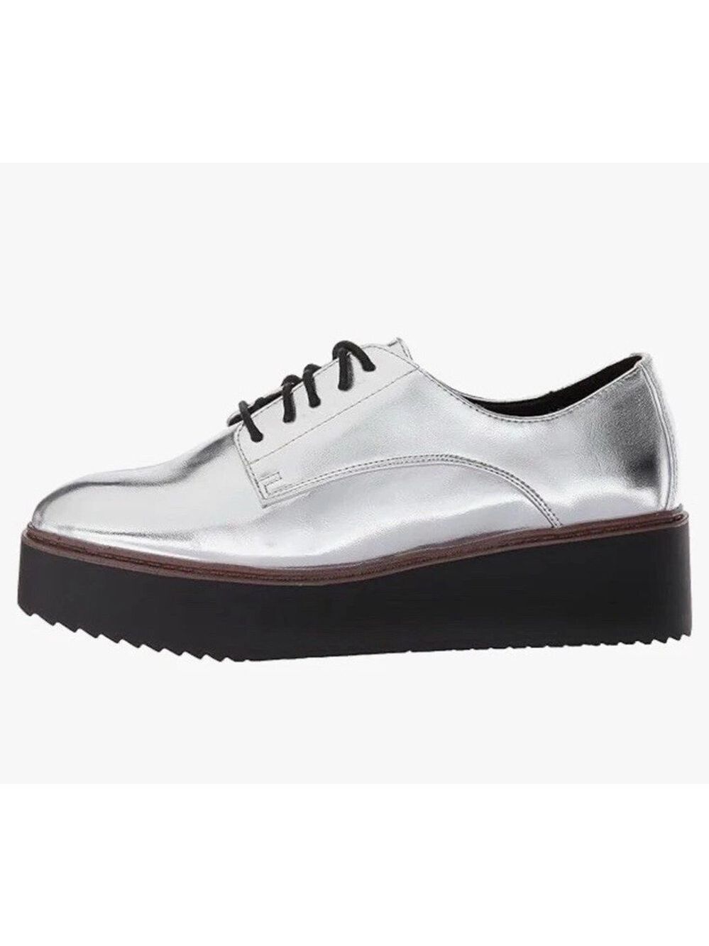 Madden Girl Written Loafer 8.5 Women silver metallic black platform Lace Up